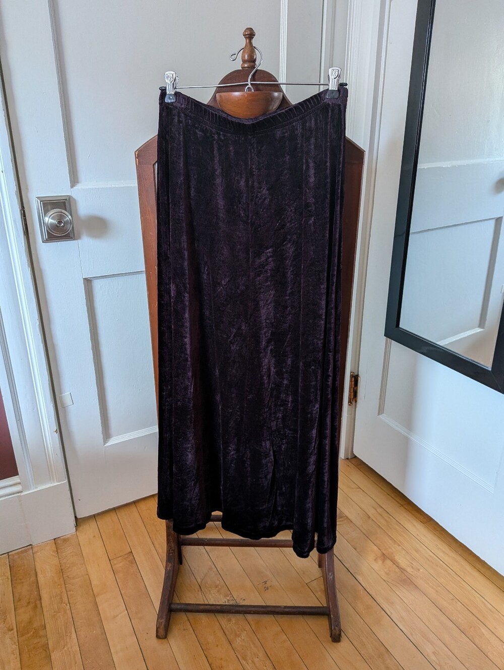 Crushed Velvet Maxi Skirt in Deep Plum - Women's Skirt